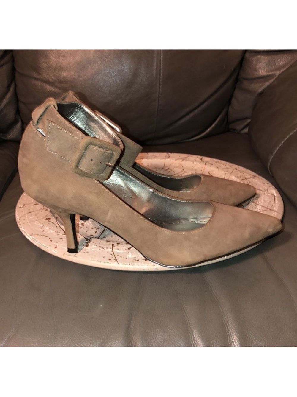 Audrey Brooke 8.5 Pointed Toe Ankle Strap Genuine Leather Suede Mariah Heels